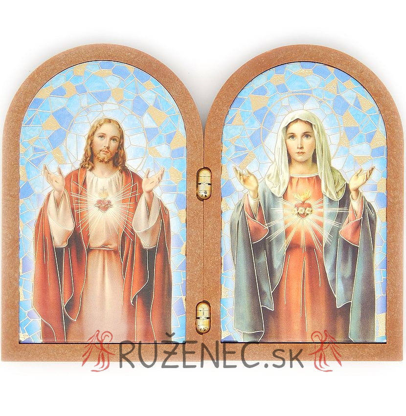 Kétoldalas plakett 12x9.5cm - Jézus + Mária