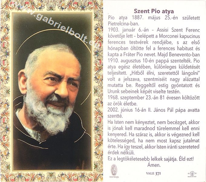 Aranyozott imakép - szentkép - Pio atya