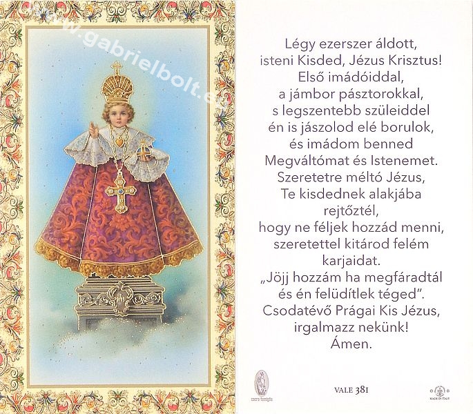 Imaképek aranyozással - Prágai kis Jézus - 10db