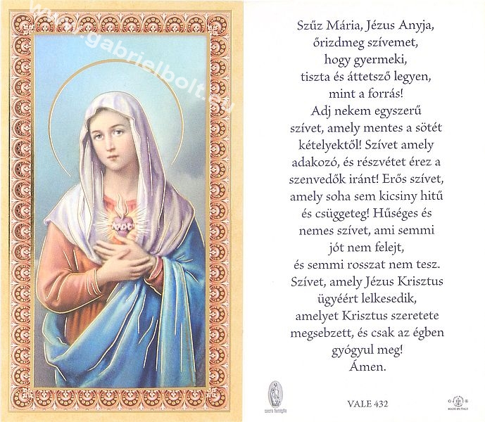 Aranyozott imakép - szentkép - Mária Szíve